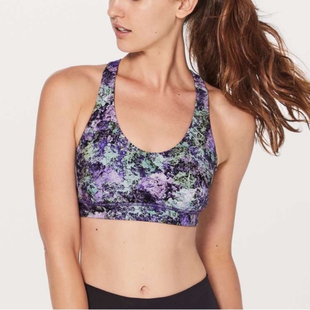 Lululemon Break Free Sports Bra Size 12 Purple Floral Racerback
